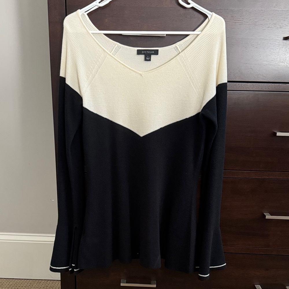 Ann Taylor Cream and Black Peplum Sweater - Picture 2 of 6